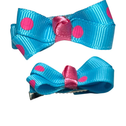 Polka Dots Bow - Blue bg Pink Dots (Copy)