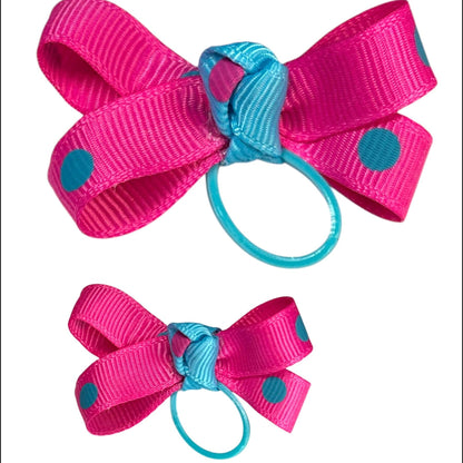 Polka Dots Bow - Pink bg Blue Dots