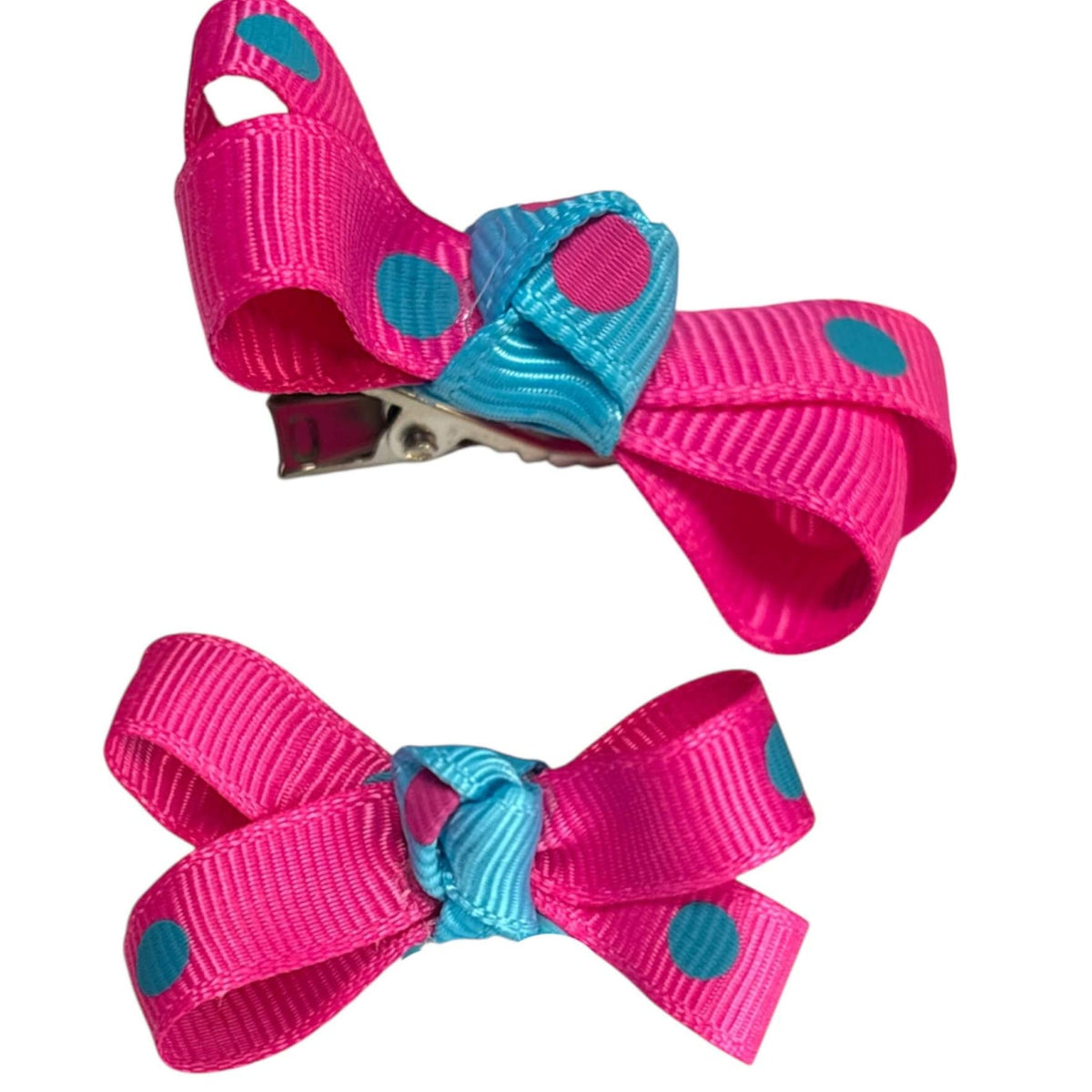 Polka Dots Bow - Pink bg Blue Dots