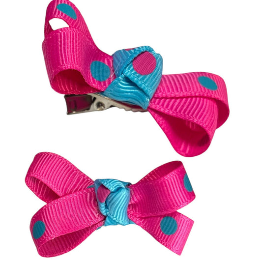 Polka Dots Bow - Pink bg Blue Dots