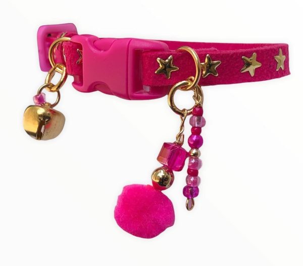 Slim Suede Inlay Fuchsia/Stars Collar - Gold Studs
