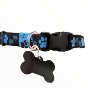 Blue bg & Black Paw - Wide Collar
