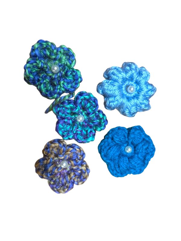 WoolBloom Clip - 2 Blue Woven Flowers