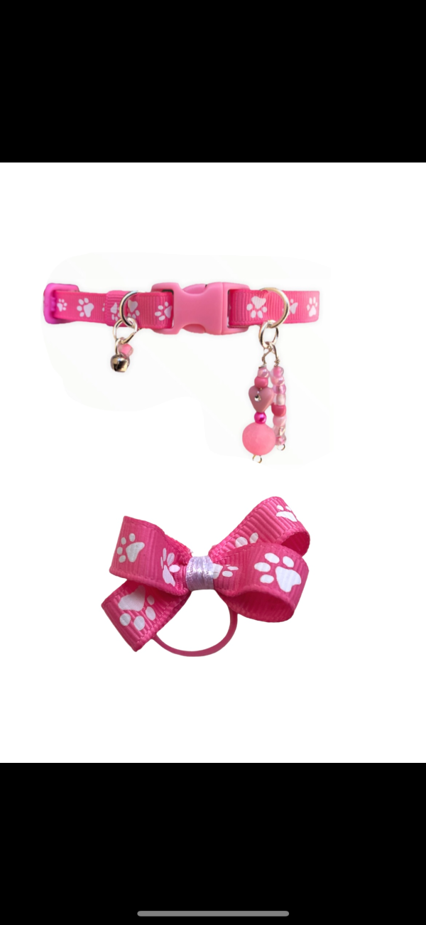 Paw Print Bow - Pink - Image 4
