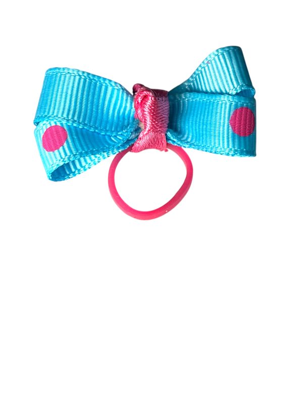 Polka Dots Bow - Blue bg Pink Dots (Copy)