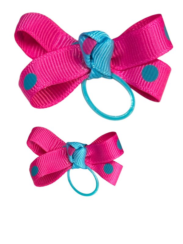 Polka Dots Bow - Pink bg Blue Dots - Image 2