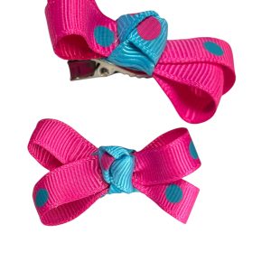 Polka Dots Bow - Pink bg Blue Dots