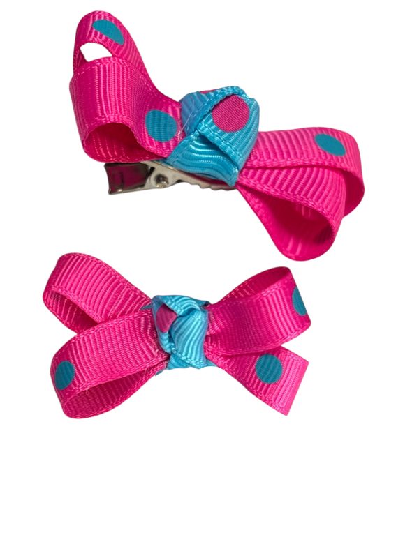 Polka Dots Bow - Pink bg Blue Dots