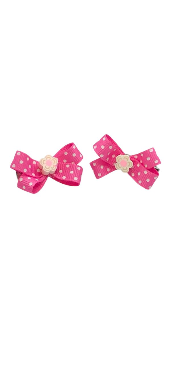 Polka Dots Bow - Pink Flower Charm - Image 2