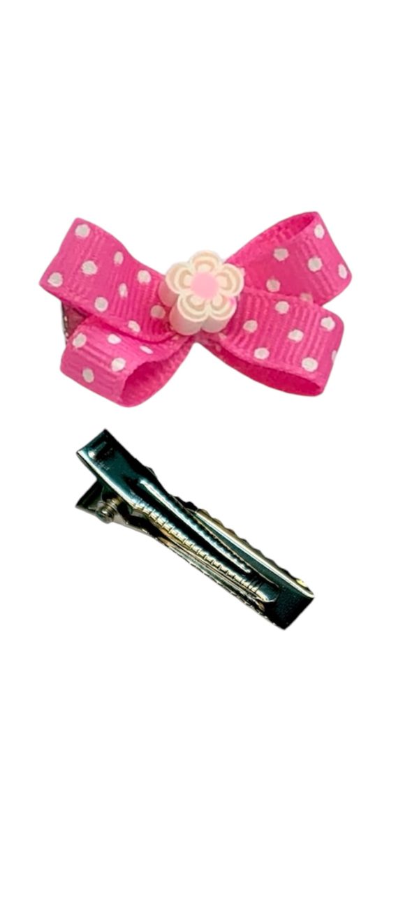 Polka Dots Bow - Pink Flower Charm