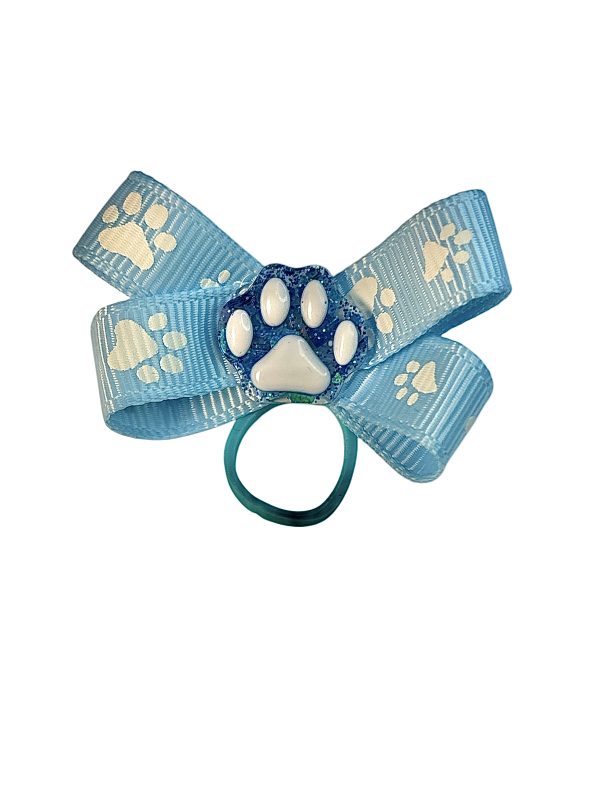 Paw Print Bow - Light Blue